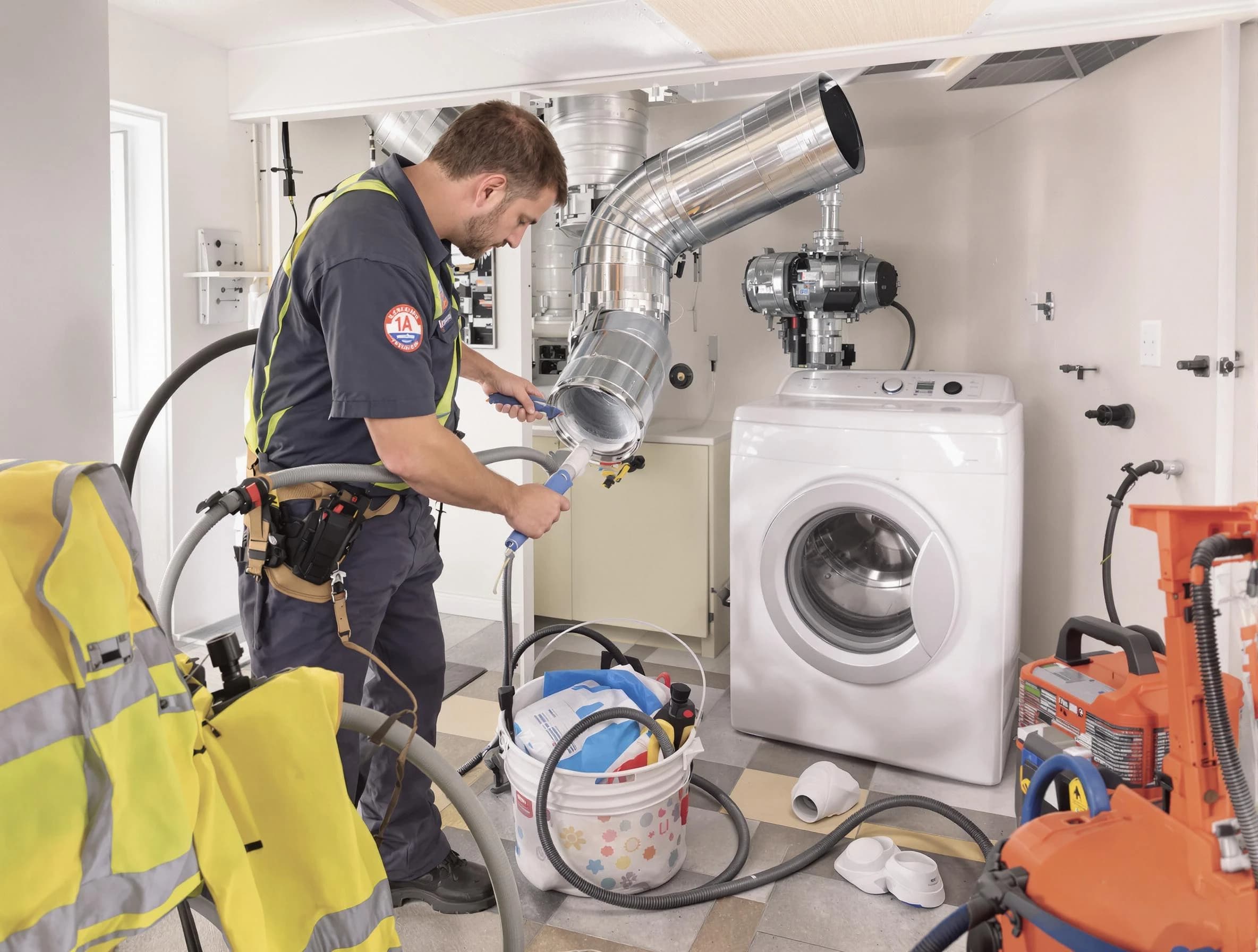 Indio Dryer Vent Cleaning technician using specialized equipment to clear severe dryer vent blockage in Indio