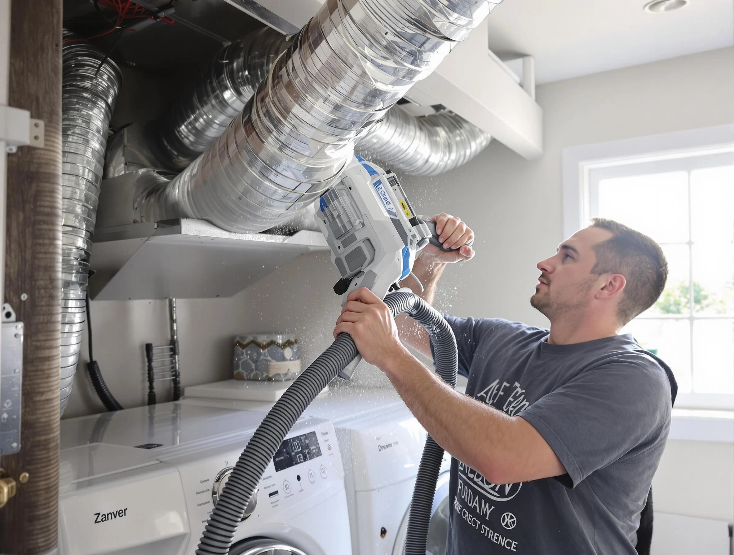 Indio Dryer Vent Cleaning specialist cleaning deep within a dryer vent duct system in Indio